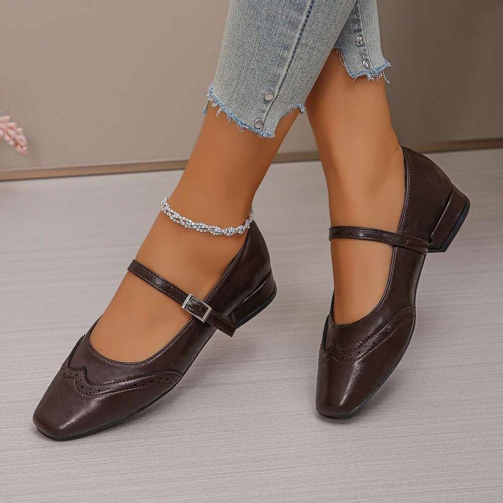 Plus Size 43 Mary Janes Woman Spring 2025 Square Toe Ankle Strap Ballet Flats Women Comfortable Ladies Casual Single Shoes