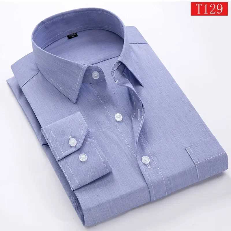 Mens 100% pure cotton basic dress with single patch pocket formal long sleeved solid/striped regular suitable for office shirts X250324