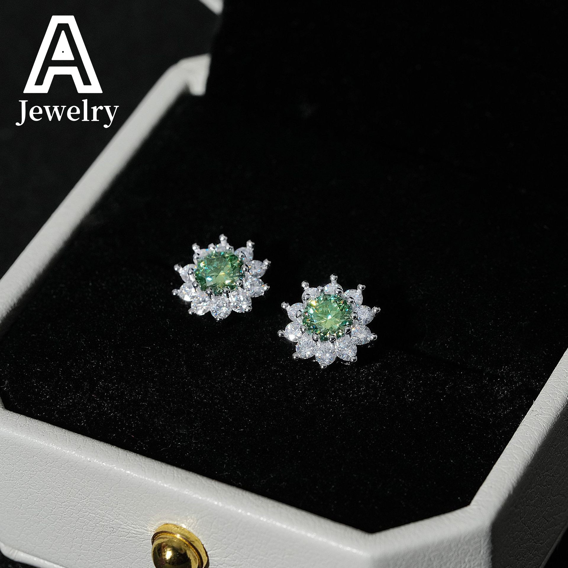 Pass Diamond Tester Fashionable Luxurious Sun Flower Earrings 925 Silver Cluster Blue Green Moissanite Stud Earrings
