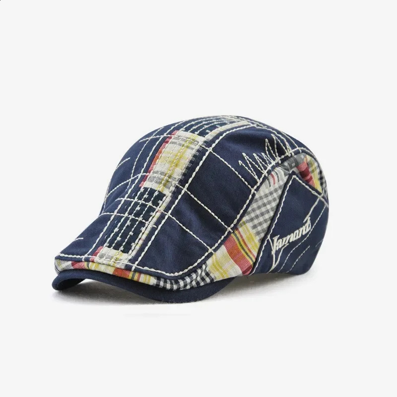 Europ American Leisure Forward Hat Men Irregular Embroidered Beret Plaid Spliced Baseball Cap Male Spring Autumn Sunshade Women 250321
