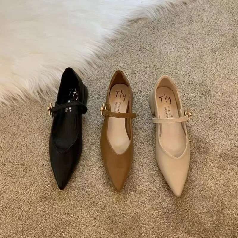 NEW Women Flat Candy Color Toe Retro Single One Word Buckle Round Mary Jane Shoes Women's shoes