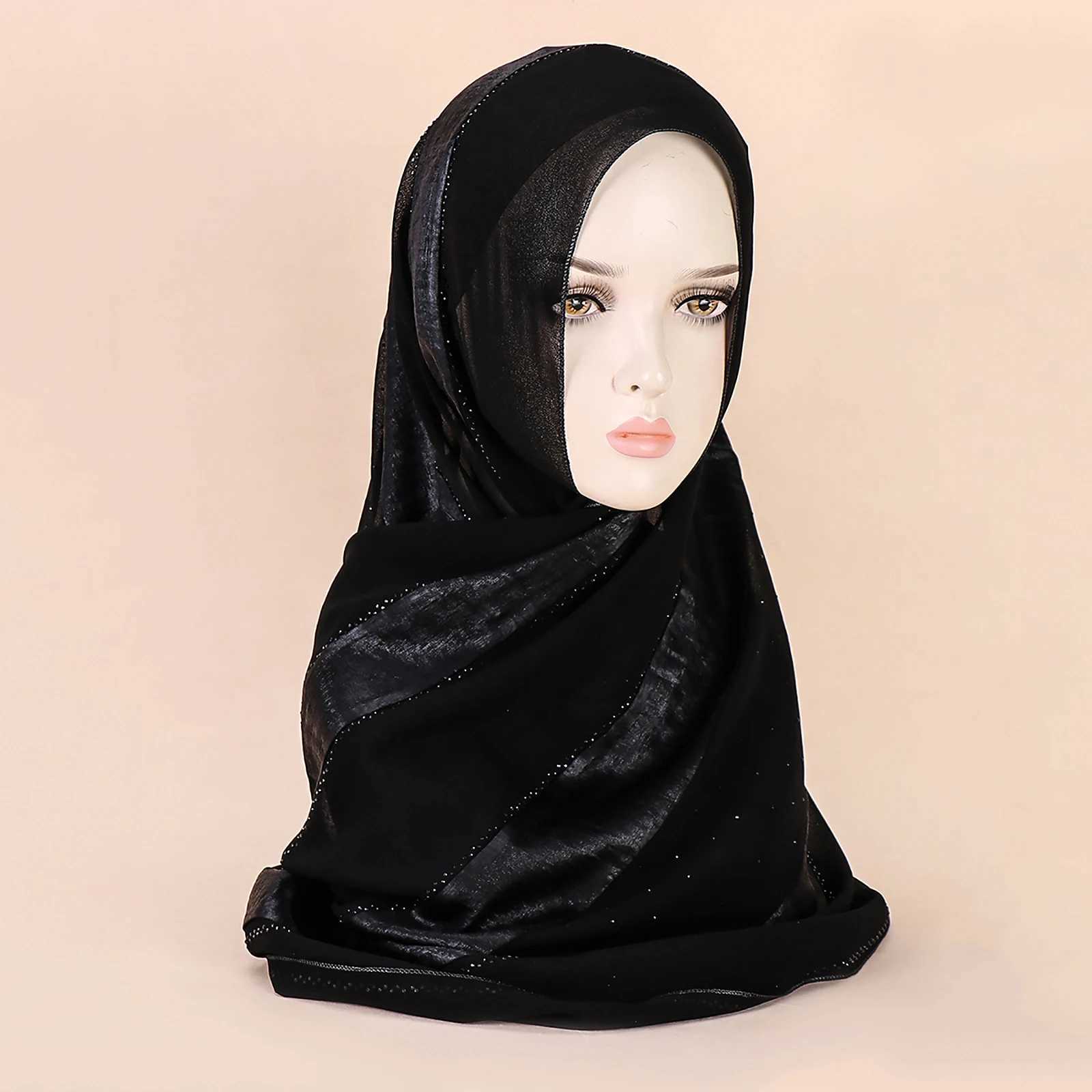 Middle East New Gold Craft Fabric Spl Chiffon Handmade Diamond Decorative Edition Muslim Wen Band Scarf Headscarf X250324