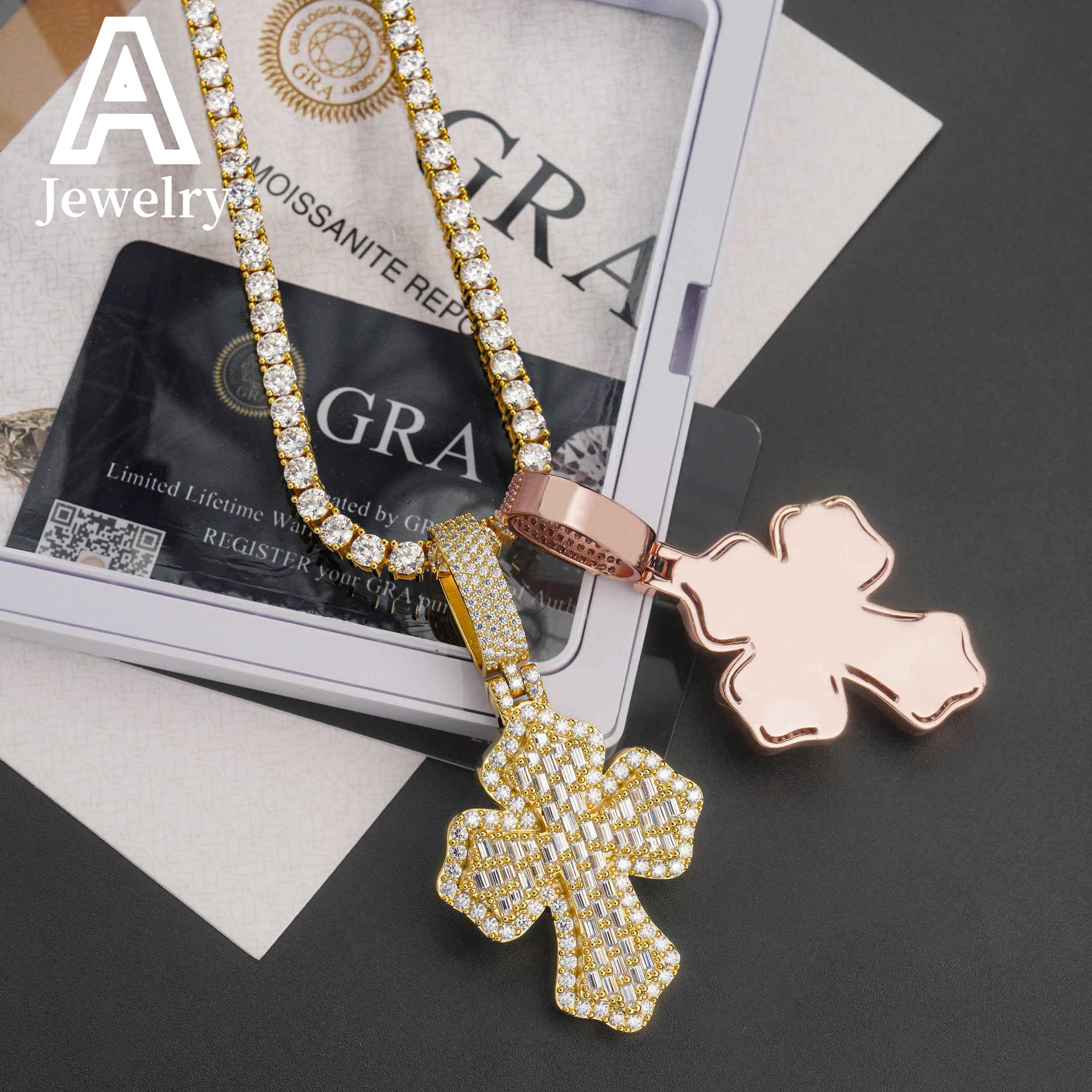 Baguette Diamond Cross Pendant moissanite 925 Silver Hip Hop Rock iced out Pendant Religious Jewelry Moissanite Pendant