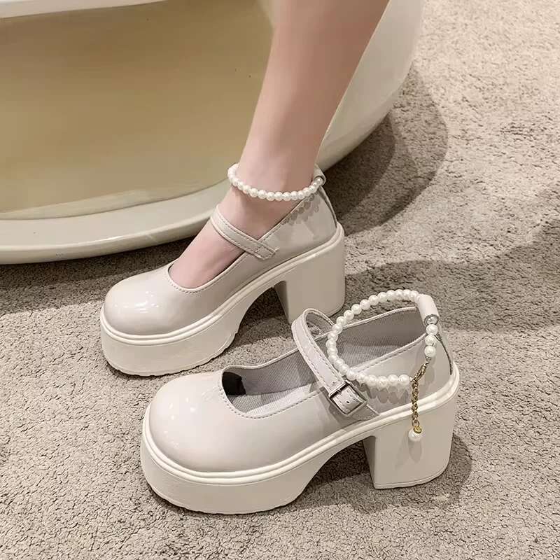 Fashionable White Chunky Platform High Heels Women's New Autumn/Winter Mary Jane Comfortable Sneakers