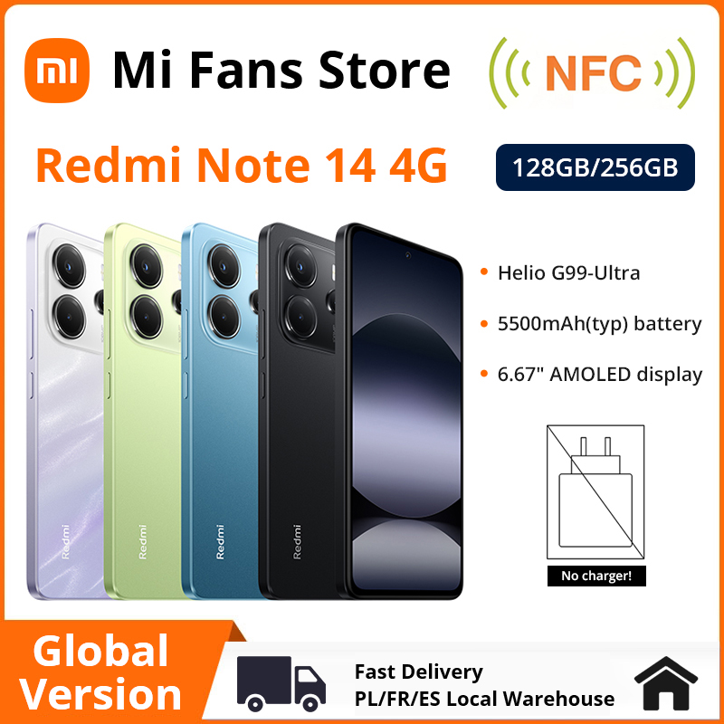 Global Version Xiaomi Redmi Note 14 4G NFC MediaTek Helio G99-Ultra 108MP AI Camera 5500mAh 6.67" 120Hz AMOLED Display