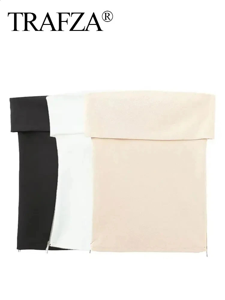 TRAFZA Womens Summer Strapless Corset Side Zipper Tube Top Elegant Solid Retro Shoulders Womens Sexy Backless Corset Top 250318