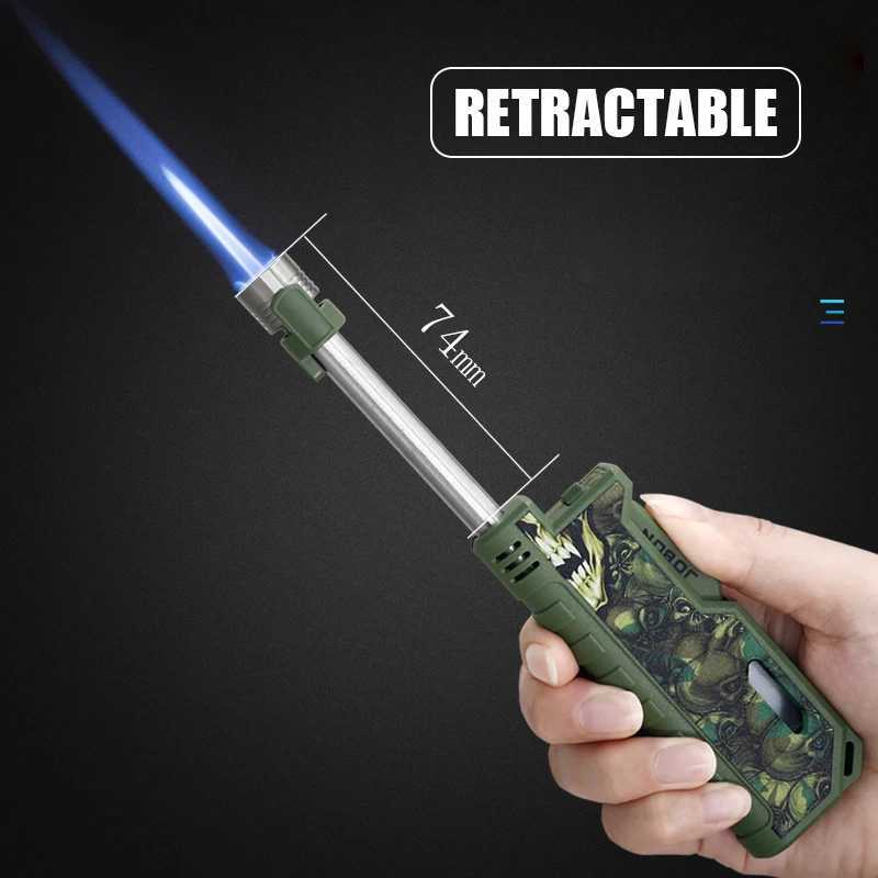 JOBON Retractable Lighter Windproof Blue Flame Safety Lock Design Visual Gas Window Adjustable Flame Size Ignition ToolC250319