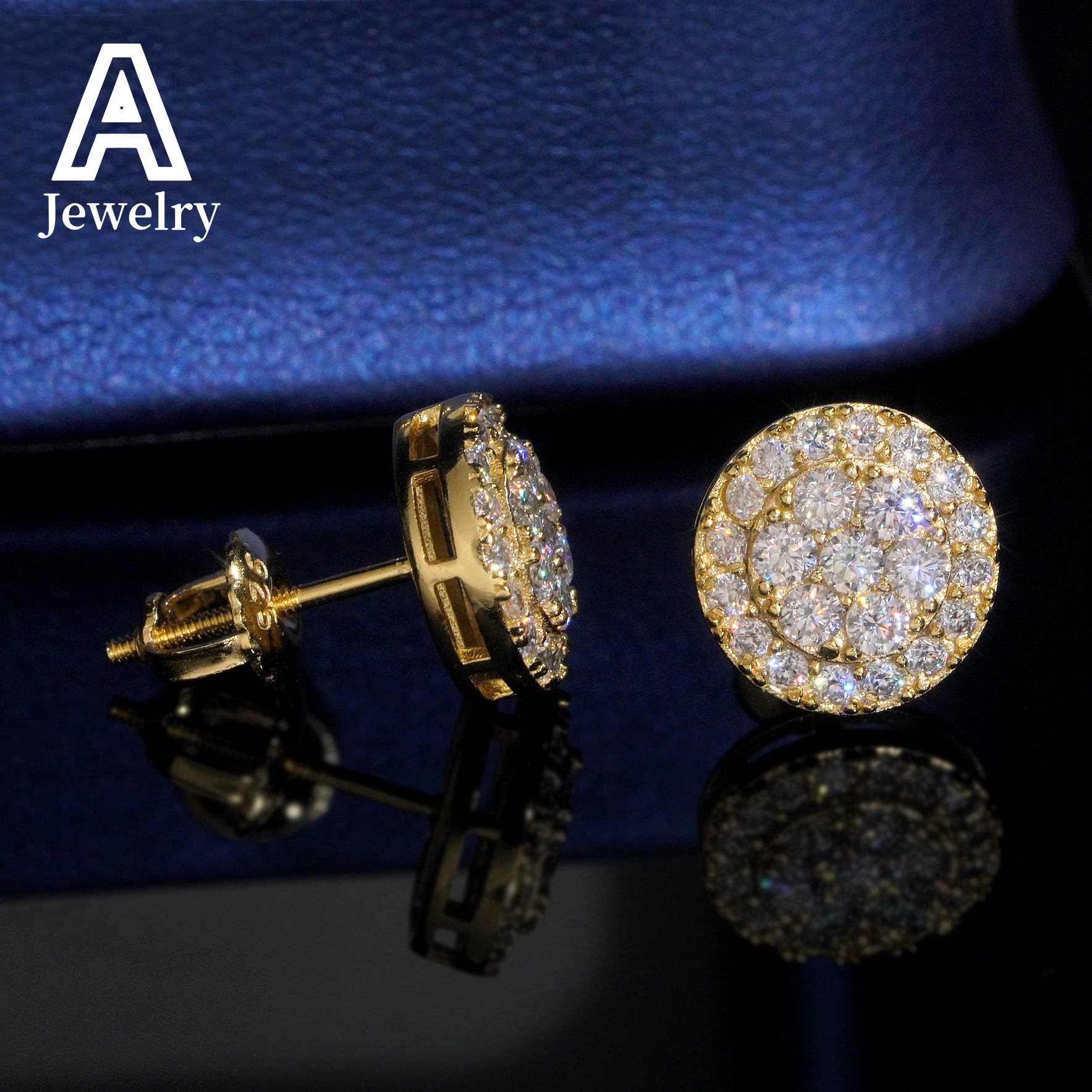 Fine jewelry Round Shape Cluster Diamond Studs Women Earrings 925 Sterling Silver Moissanite Jewelry Fashion Hip Hop Ear Studs