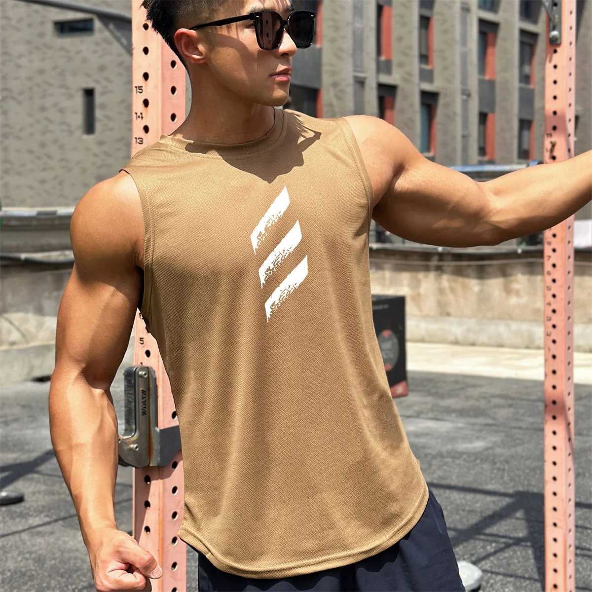Ultra thin fast and dry fitness vests mens fitness sleeveless shirts mens casual striped single vests summer training clothes X250324