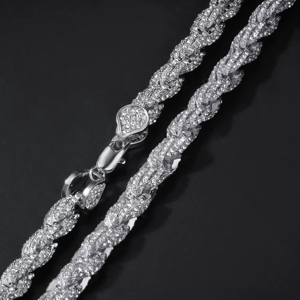 Factory wholesale new arrivals Twisted Moissanite Rope Chain for Men Custom Hip Hop Iced Silver 925 9mm Thickness Silver Jewelry Necklaces CHRISTIAN H