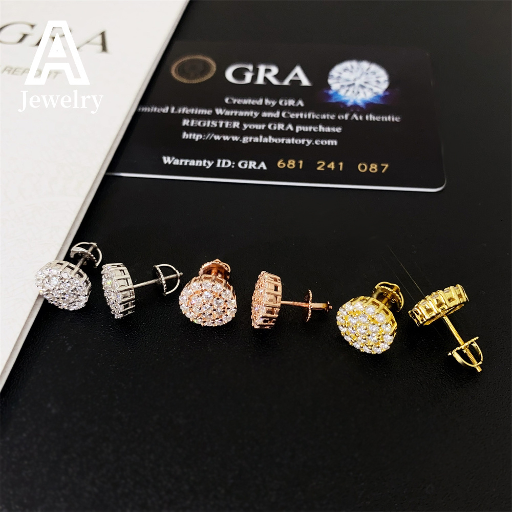 Newly launched 925 silver vvs Moissanite fashion round mens and womens hip hop advanced explosive earrings