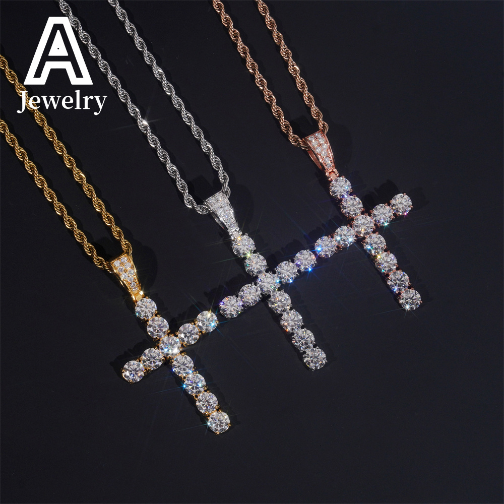 Pass diamond tester 925 silver vvs moissanite cross pendant fashion hip hop jewelry 6mm moissanite diamond cross pendant