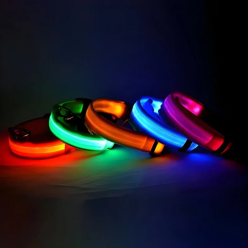 Dog Collar Nylon LED Night Safety Flashing Glow In The Dark Pet Dog Leash pet Dogs Luminous Fluorescent dog accessories collar 250320