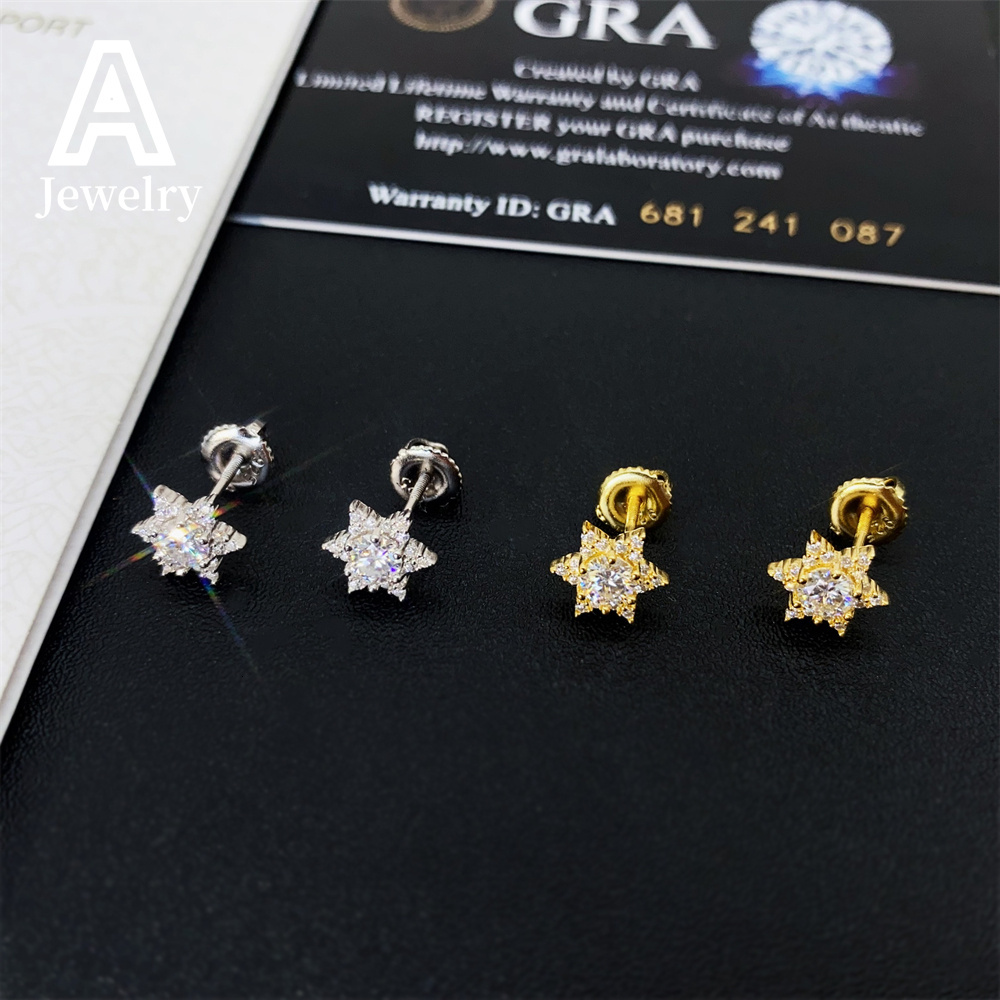 925 Sterling silver earrings Mens and womens hexagonal design earrings Hip Hop Mooissanite fine jewelry