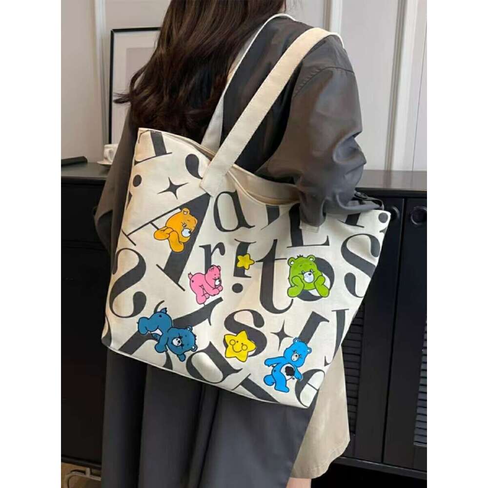 Student Canvas Women's Large Capacity Tote Commuter Versatile Printed Mommy Handheld Shoulder Shopping Bag Women