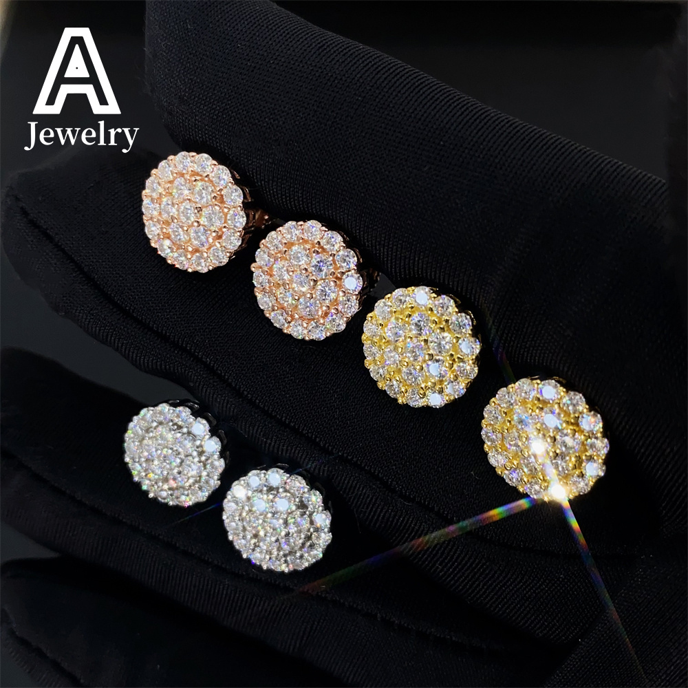 Newly launched 925 silver vvs Moissanite fashion round mens and womens hip hop advanced explosive earrings