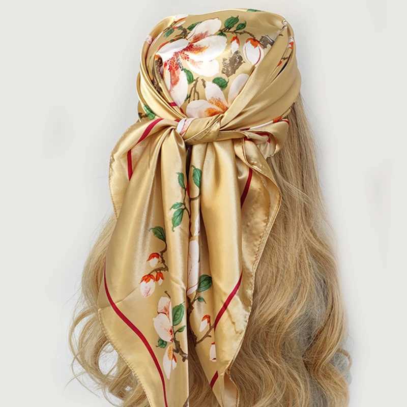 90X90CM Kerchief European and American Latte Silk Scarf New Luxury Four Seasons Bandan Popar Sunscreen Printed Square Shawl X250324
