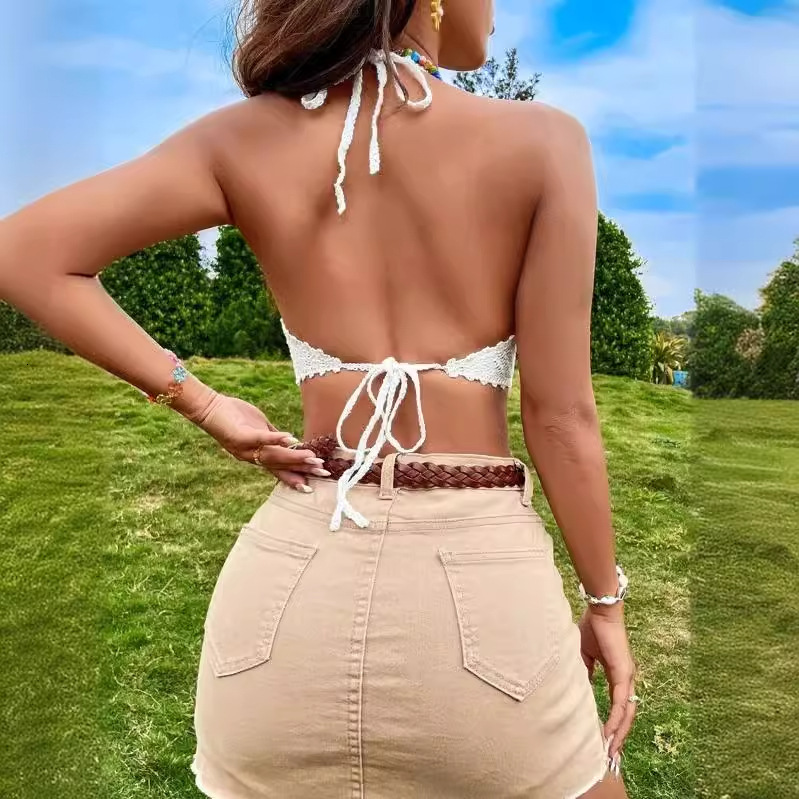 Sexy Vacation Beach Camisole Crochet Hollow Back Strap Vest Top For Women