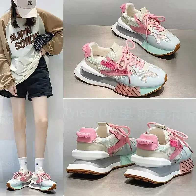 Platform shoes womens casual sports shoes Fi casual mixed color mesh breathable height increased wedge outdoor running shoesXJ250324