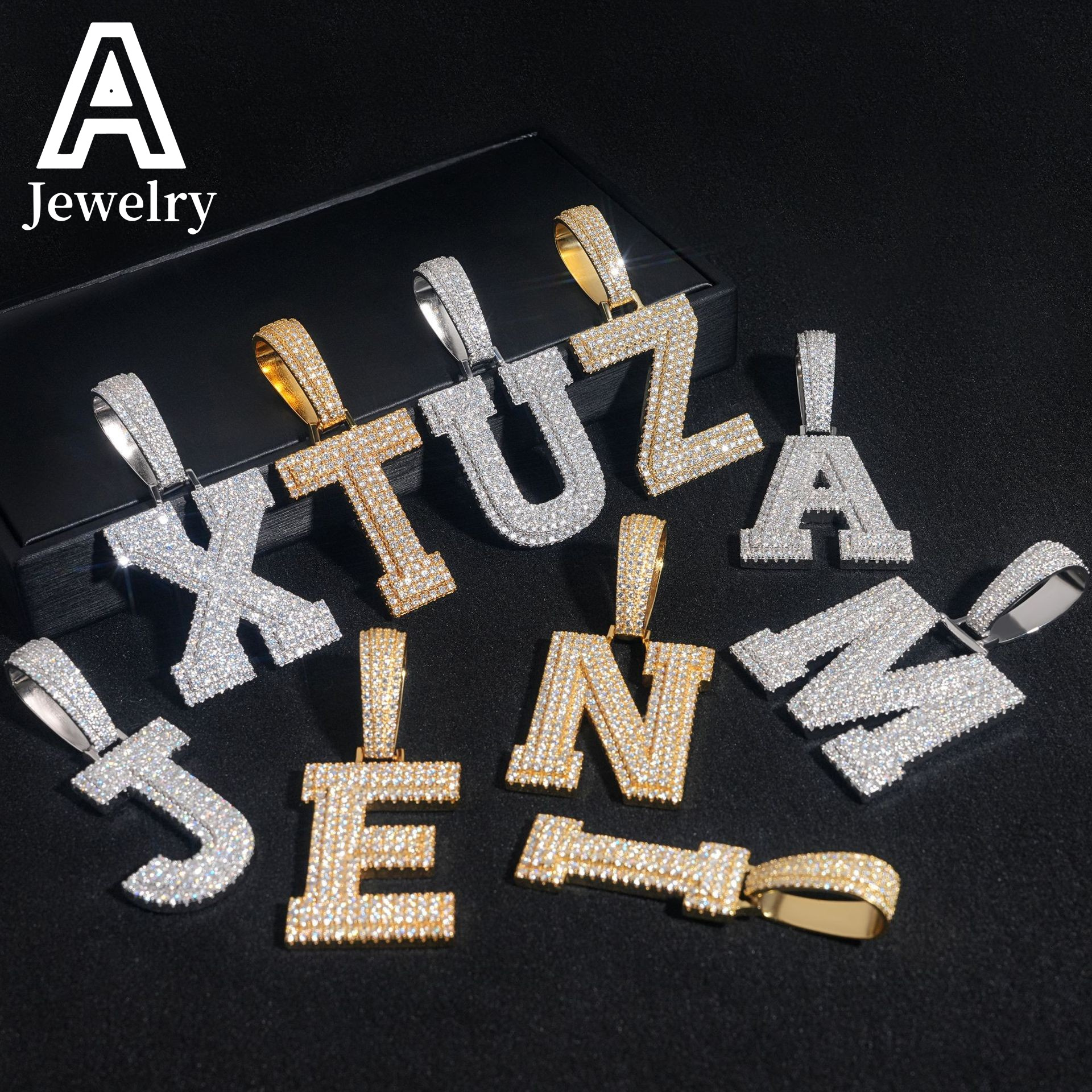 Iced out hip hop fashion jewelry A-Z 26 letter moissanite pendants custom initial pendant 925 silver jewelry
