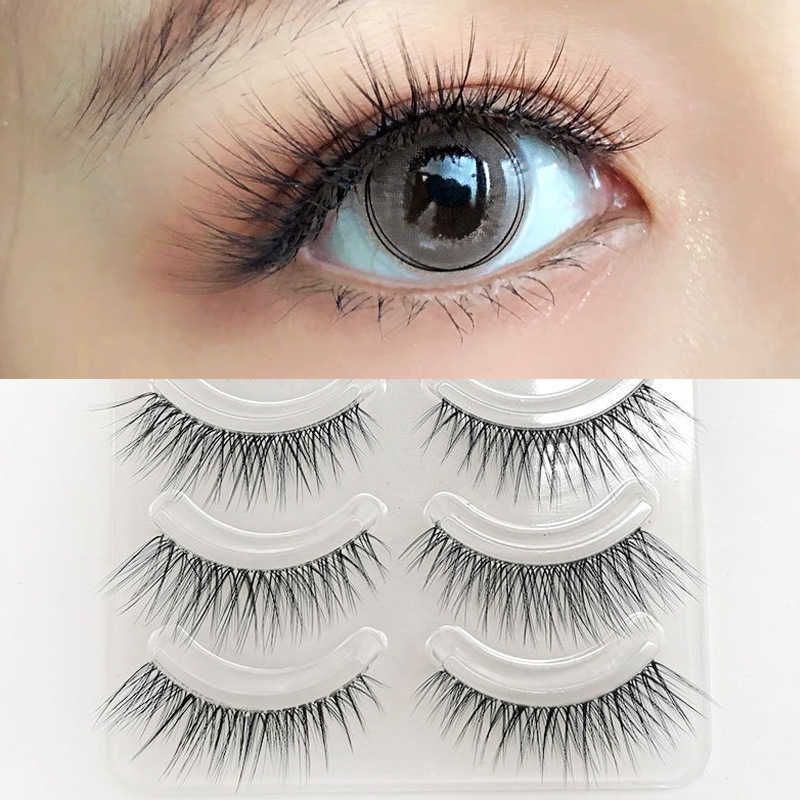 4D Thai Makeup False Eyelash Thick Native Plush Grinding Point Fiber Long Curly Cross Hard Stem Natural Makeup 5 pairs W250324