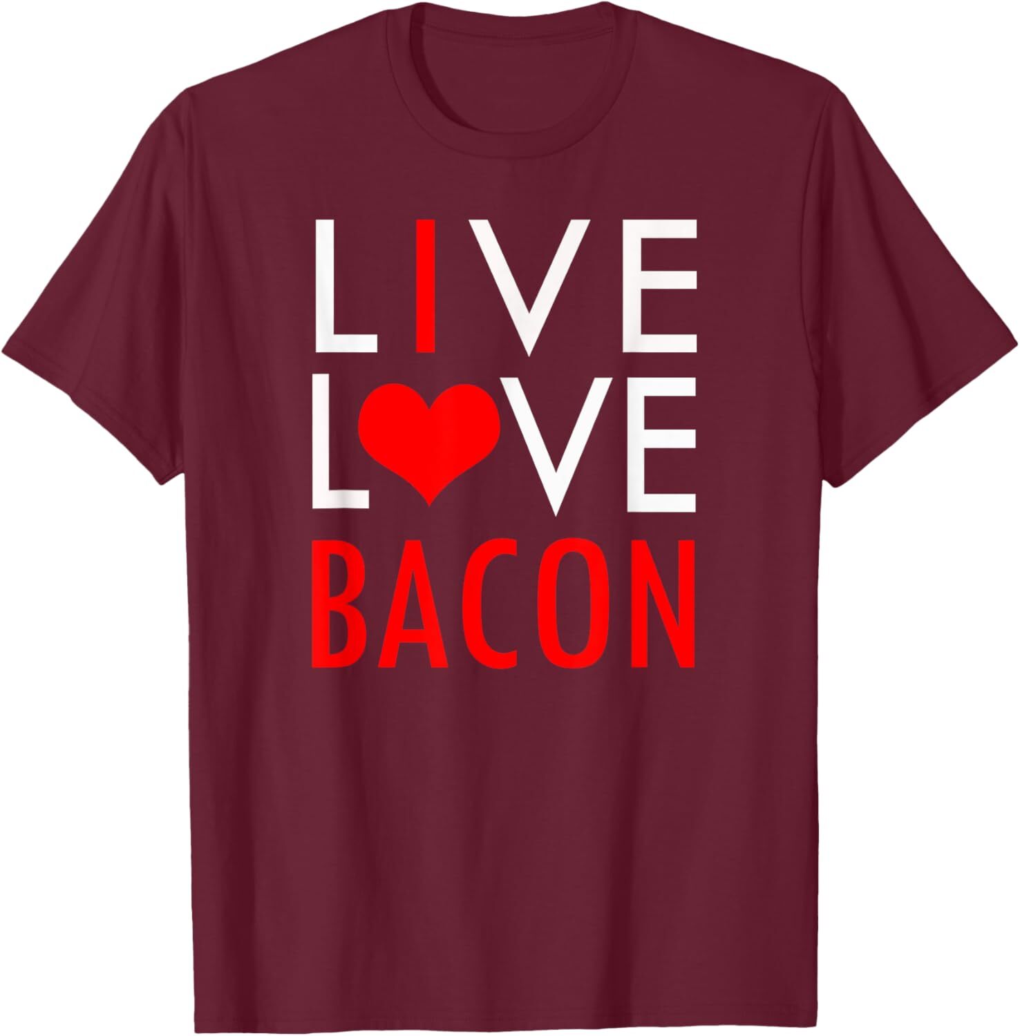 T shirt for Mens Funny LIVE LOVE BACON I Love Bacon Graphic Tee Casual Tops Clothes Short sleeve cool