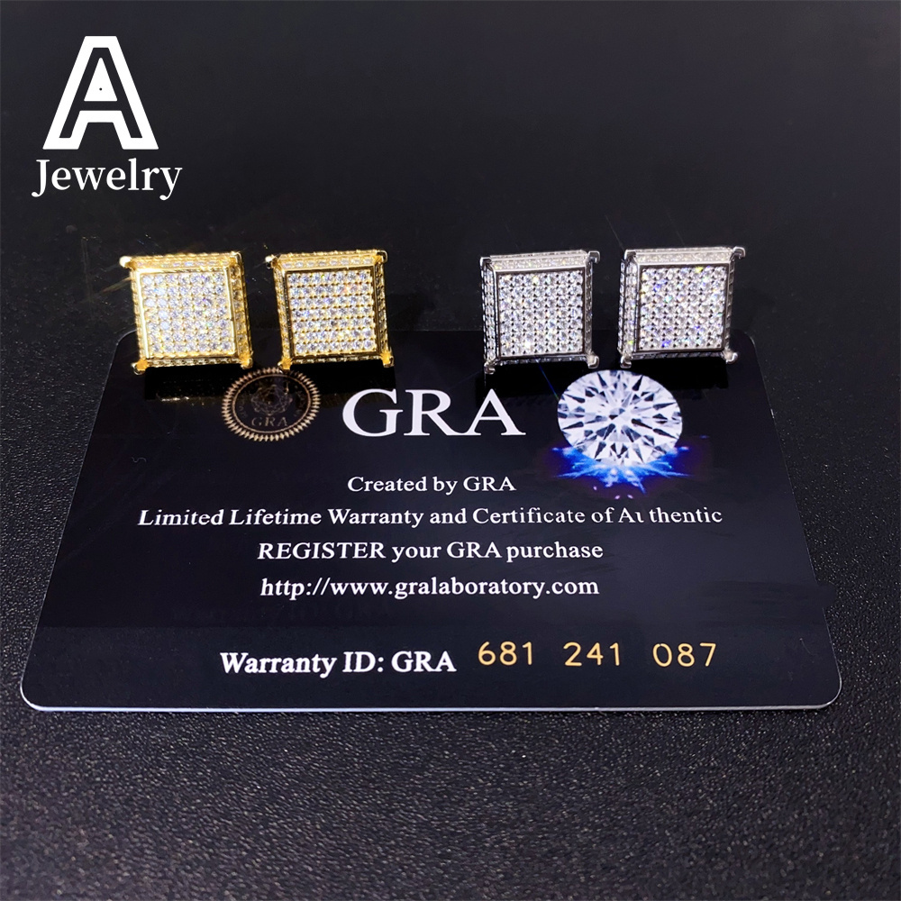 European and American classic fashion male and female princess square full diamond stud Hip Hop 925 sterling silver Moissamite s