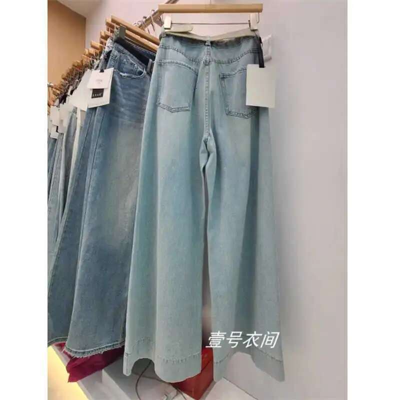 Blue Jeans For Women Quality High Waist American Wide Leg Pants Y2k Vintage Fashion Straight Spliced Spring Bagge Trousers