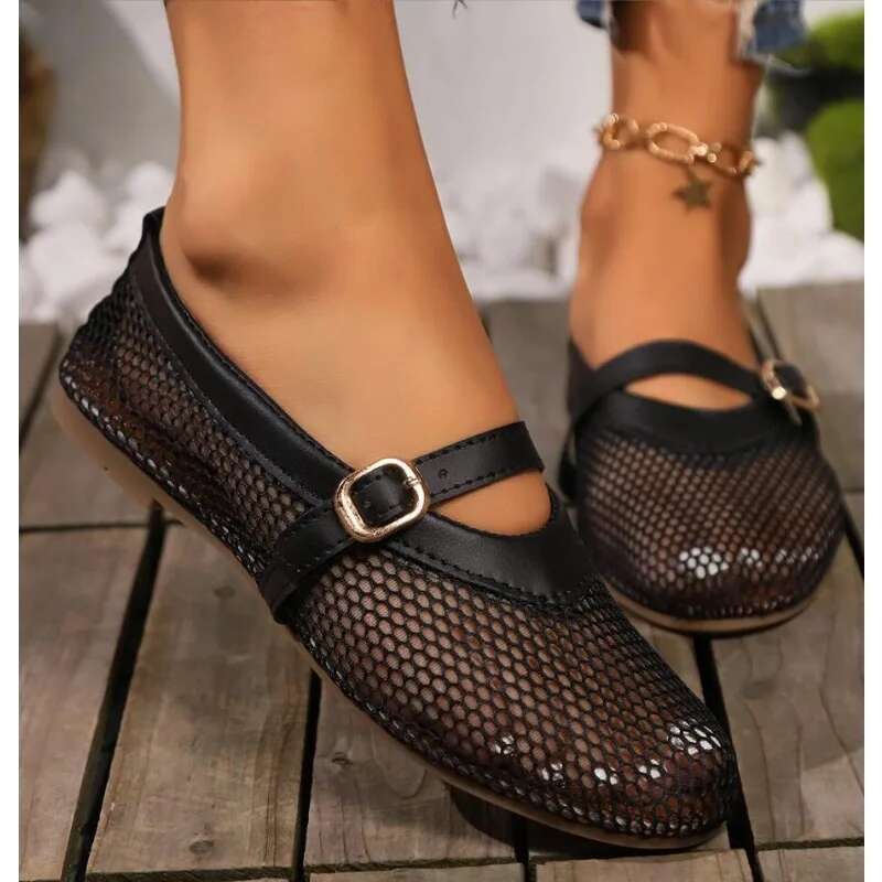 New Hollowed Out Women's Flat Shoes Leather Buckle Spring and Summer Fashion Moccasins Mary Jane Ballet Flats Women