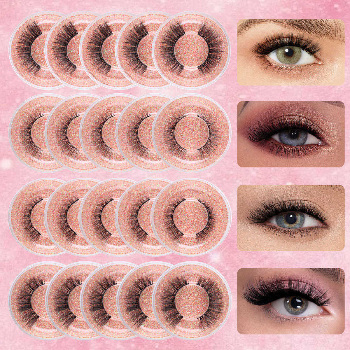 20 boxes of natural thick curled false eyelashes in pairs with a full and exaggerated section for paired eyelashes W250324