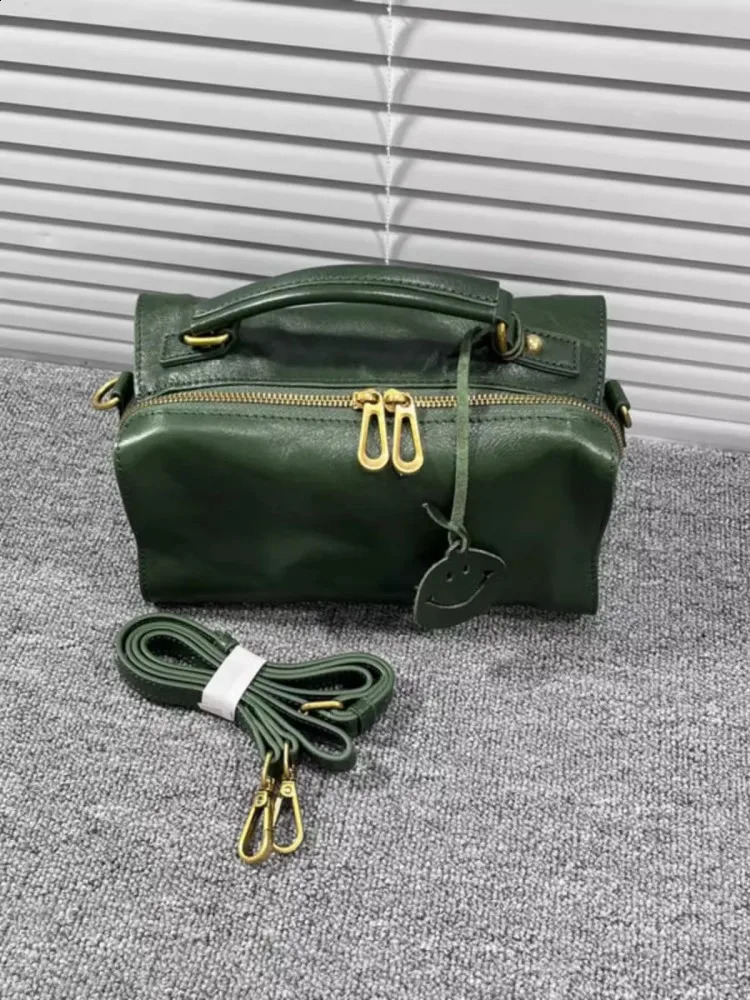 Real Leather Cowhide Women Boston Bag Vintage Tote Handbag Office Ladies Casual Single Shoulder Zipper Crossbody Pillow Bags 250317