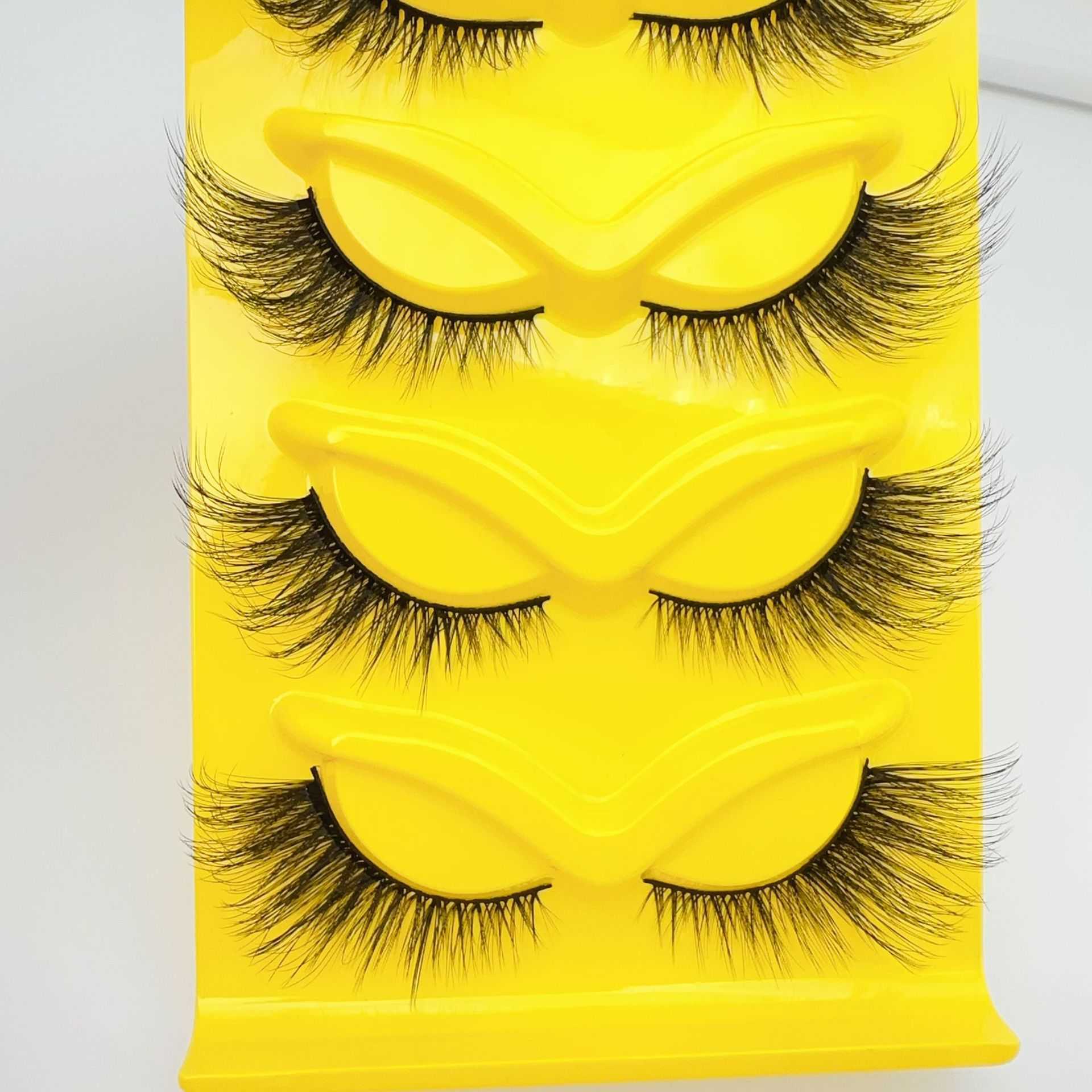 Fox style diagonal fly false eyelashes 5 pairs set 3D thick exaggerated curled multi-layer one-piece eyelashes W250324