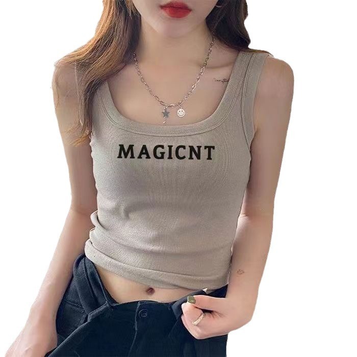 American Style Sports Suspender With Threaded Small Tank For Summer Hot Girls Pure Desire Sleeveless Tight Fit Slimming Effect Wearing On Top And Outs