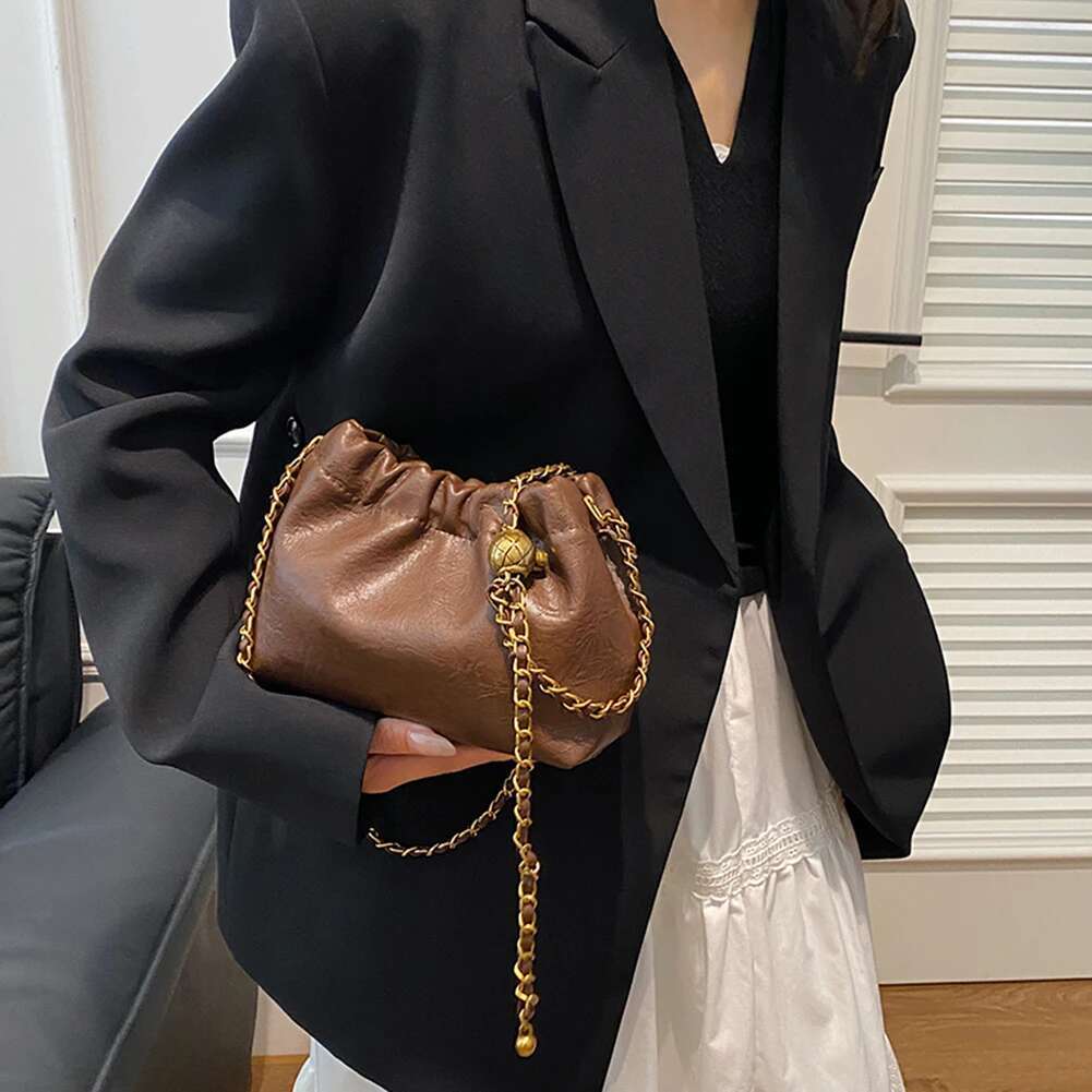 Women Chain Shoulder Versatile Crossbody Tote Casual Pleatd Hobo Satchel Sg Bag Girl Stylish Purse