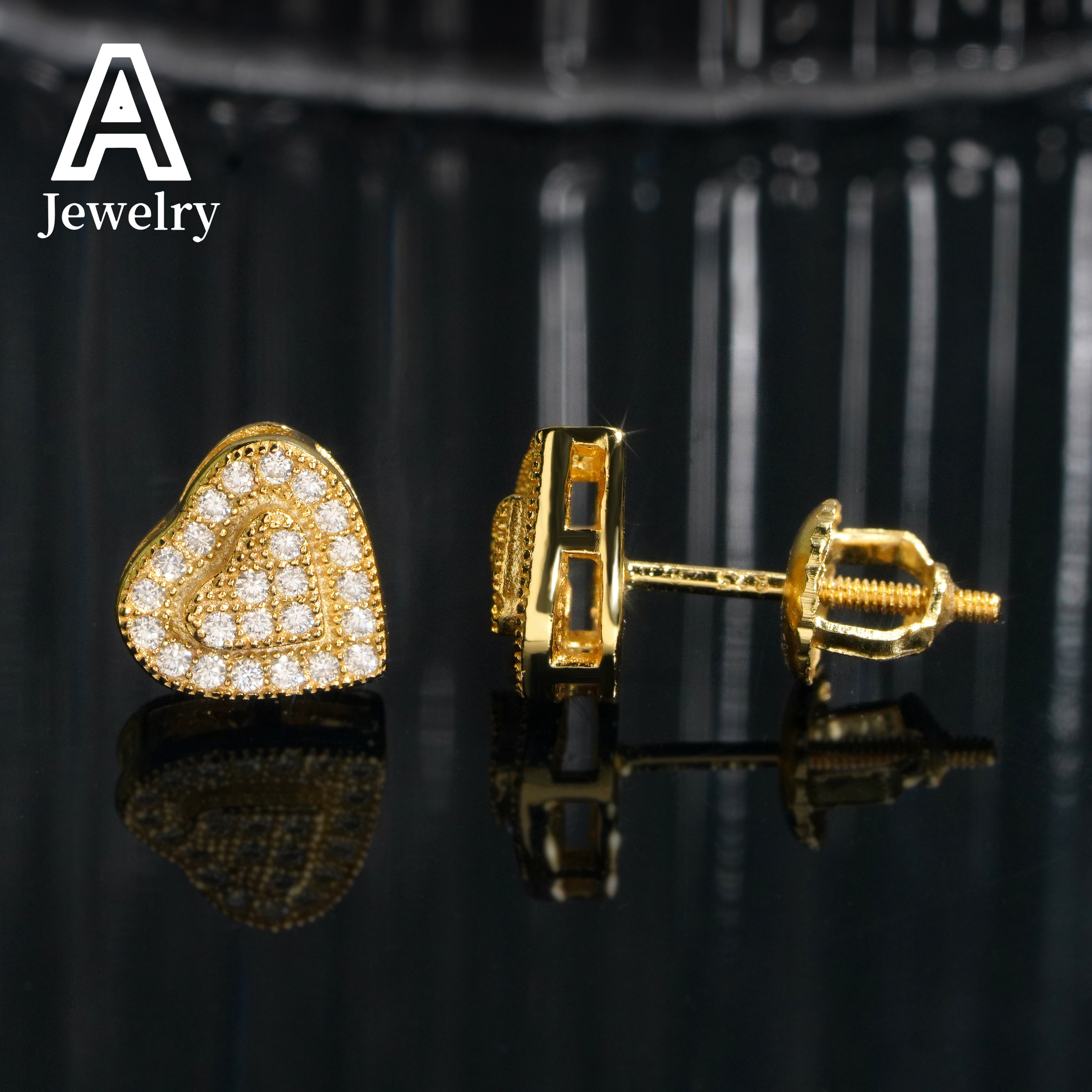 Fine jewelry 925 sterling silver diamond vvs moissanite jewelry heart stud earrings