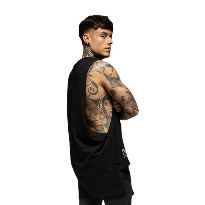 Mens fashion vest fitness exercise cotton sleeveless T-shirt summer casual clothing mens long sleeved single shoulder hip hop vest X250324