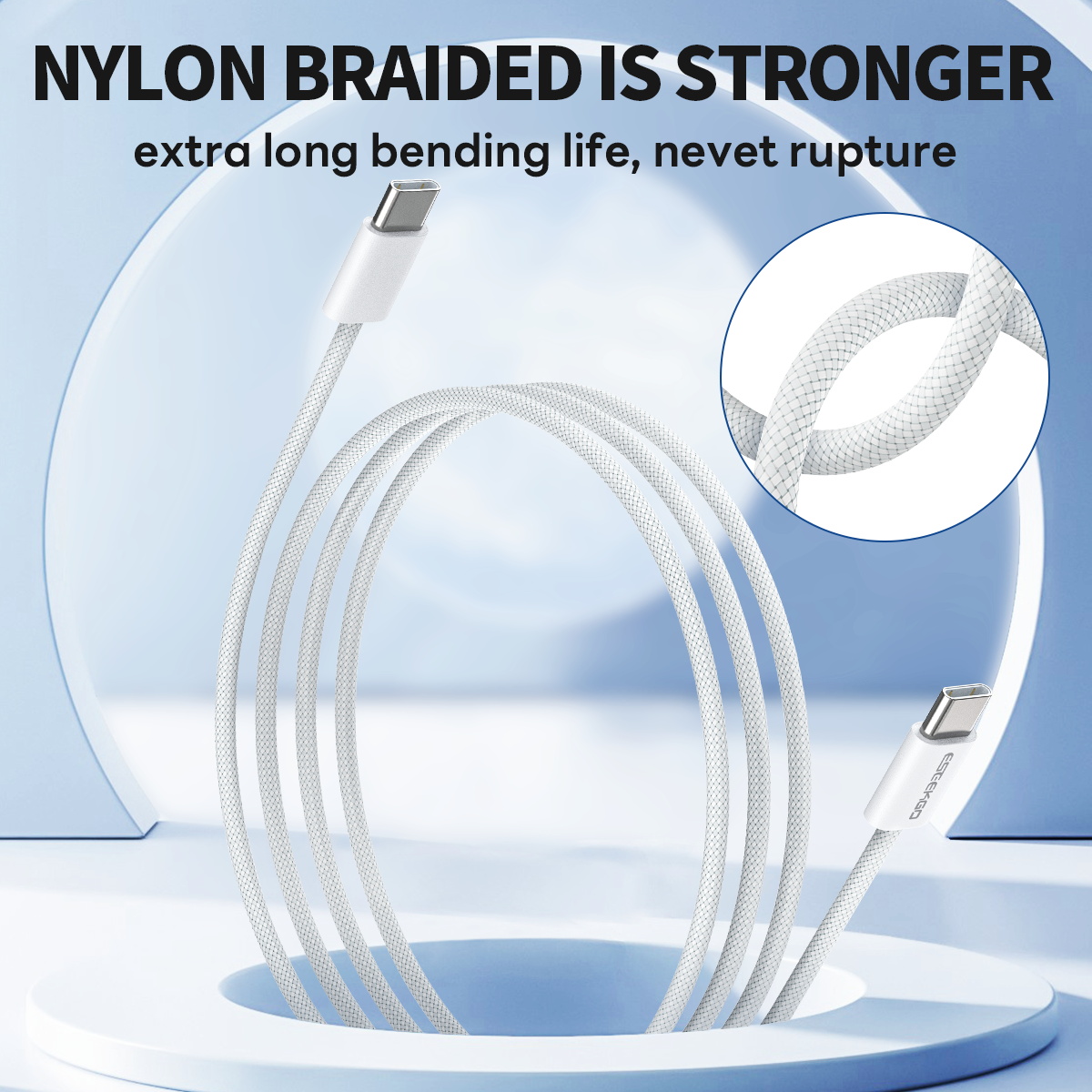 USA STOCK ESEEKGO G-111C Nylon C to C Cable Braided 60W 4FT Type-C to Type-C Data Cable G-111C With Retail Package ship in 2 days