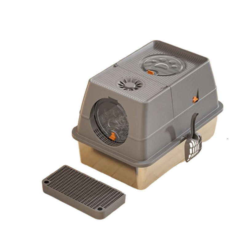 Stainless Steel Litter Box with Dog-Proof Hooded with Filter Lid & Scoop for Low Tracking Enclosed Cat Litter Boxes for Anti-Leakage Metal Litter Pan