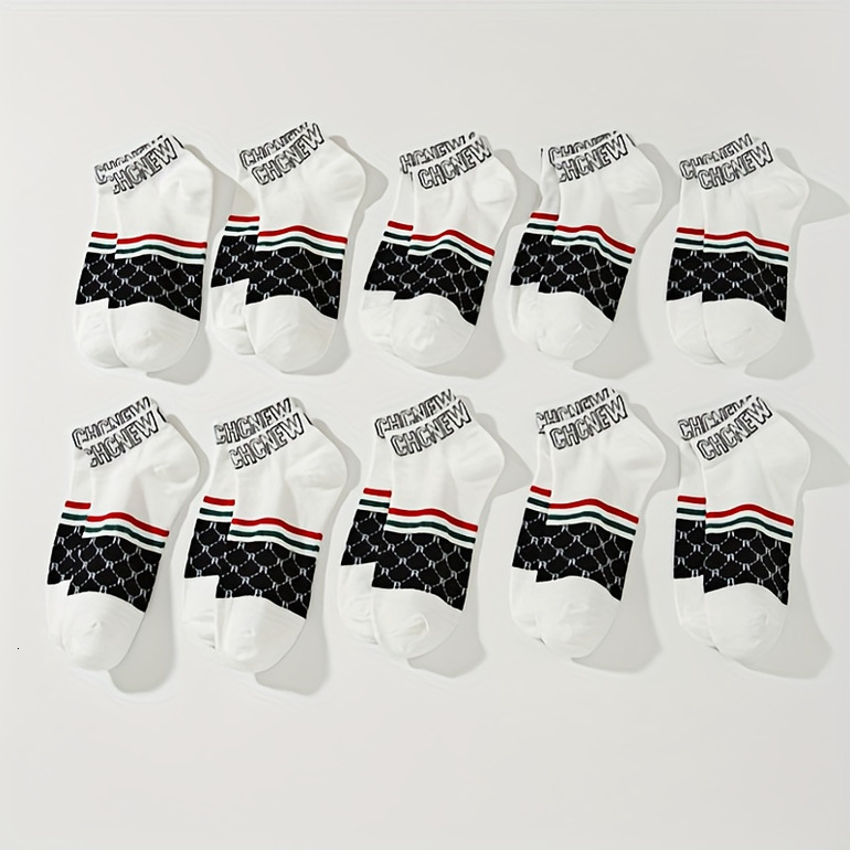 10 pairs of fashionable new white sports men's socks anti-odor boat socks breathable leisure socks hot-sale