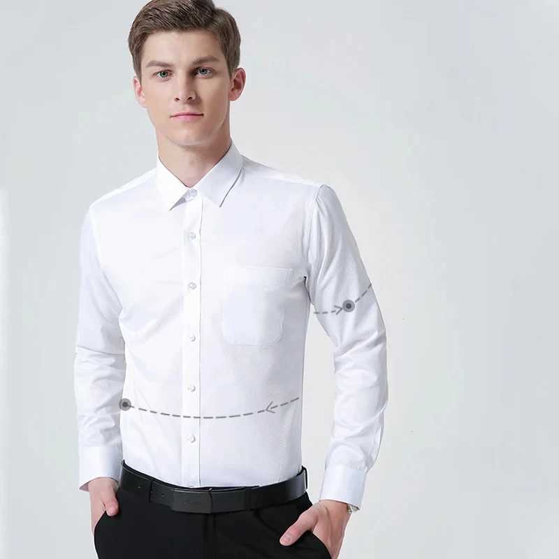 New cotton mens classic long sleeved dress with casual pockets suitable for formal business work offices casual buttons white social shirt X250324