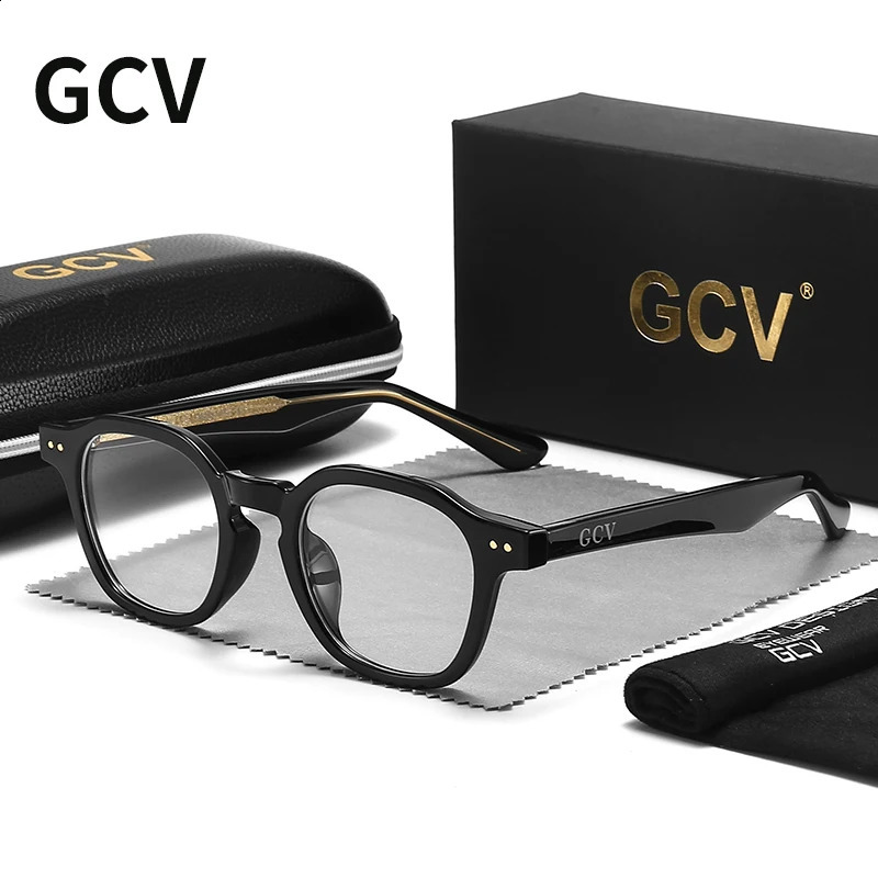 GCV Acetate Johnny Depp Men Women The Blu-Ray Computer Goggles Round Transparent Eyeglass Frame Blue Blocking Glasses 250319