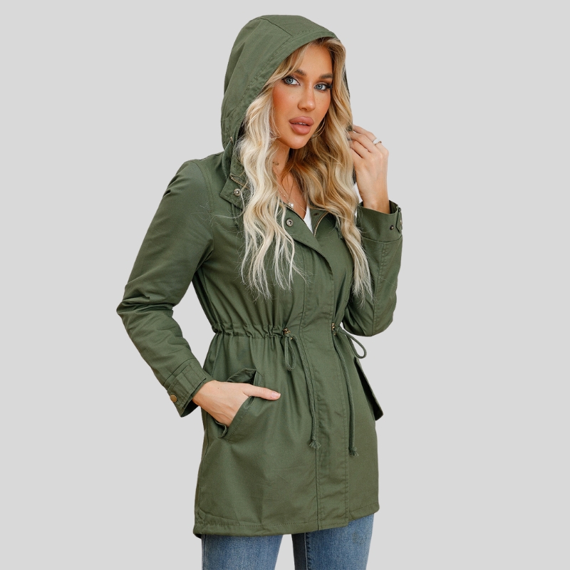 New cotton hooded trench coat women's spring and autumn coat European and American large size loose solid color clothing