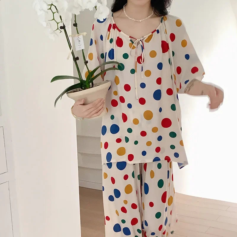 Pajamas womens summer shirts cotton silk thin home loose casual comfortable high-end soft simple ethnic style 250321