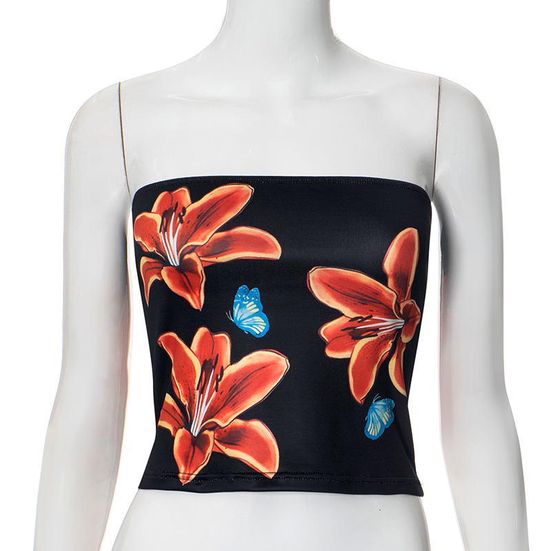 Women's Vest 2025 Summer New Designer Top Fashionable Slim Fit Crop Print Strapless Short Sleeved Shirt