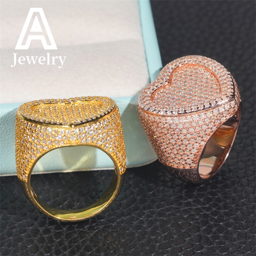 Hip Hop Fine Jewelry New Heart Shape Moissanite Diamond Engagement Rings 925 Silver Pinky Rings