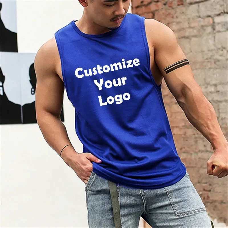 Customized mens sleeveless fitness T-shirt fashionable mens muscle training vest exercise and fitness vest top-level mens sports top mens Blous X25032