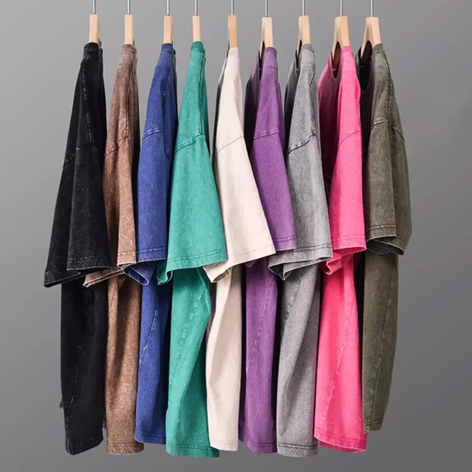 300g Heavy Men Washed Vintage Oversized T-Shirt Street Hip Hop Punk Tee women Harajuku Casual Cotton Short Sleeve Acid Wash Top 250324