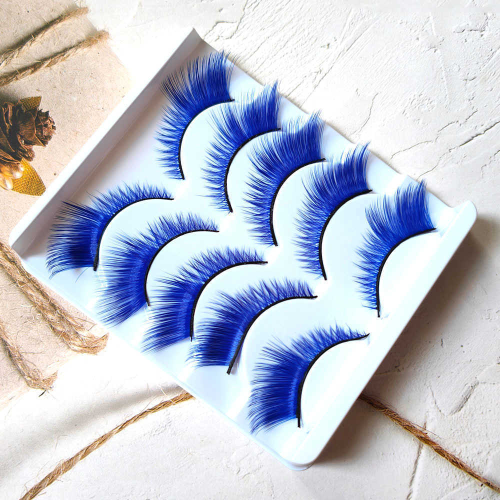 Blue False Eyelash Slant Flying Fox Eye Tail Stretching Stage Performance Color Eyelash Thick Exaggerated COS Anime W250324