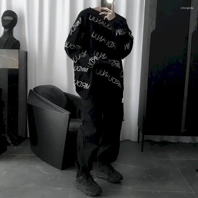 Designer Sweaters for Men - Spring Winter Dark Letter Knit Sweater, Thick Round Neck Loose Fit Couple Sweater