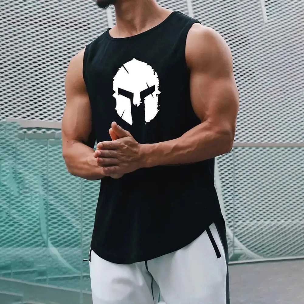 Summer mens sleeveless T-shirt fashion stand clothing Sparta print casual outdoor gym clothing mens O-neck zipper sportswear X250324